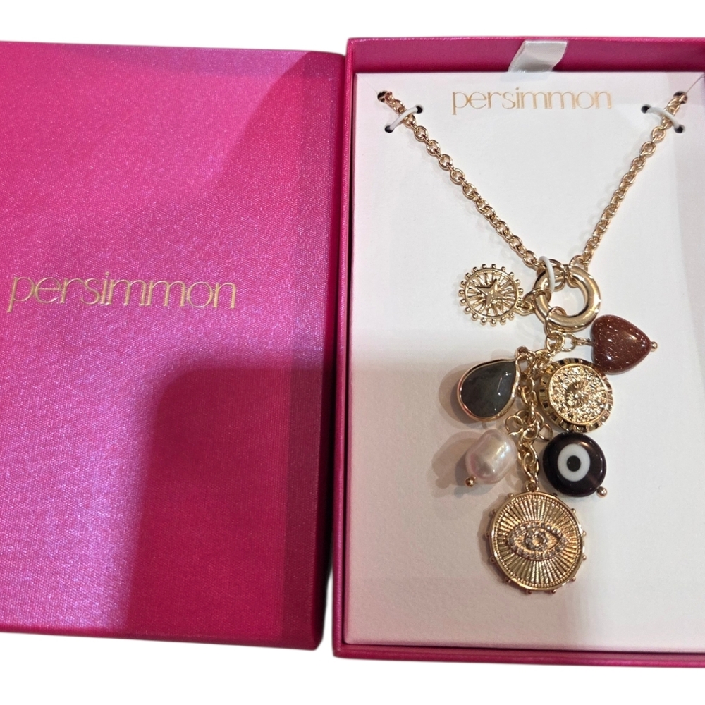 💛▪️Persimmon ▪️Gold Tone Celestial Charm 17in  Necklace